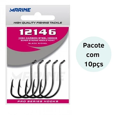 Anzol Marine Sports 12146 Black Nickel Tamanhos 5/0 - 6/0 - 7/0 - 8/0 - 9/0 - 10/0 - com 10 unidades